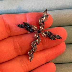 Genuine Blue Topaz Cross 1 3/4” Silver Pendant